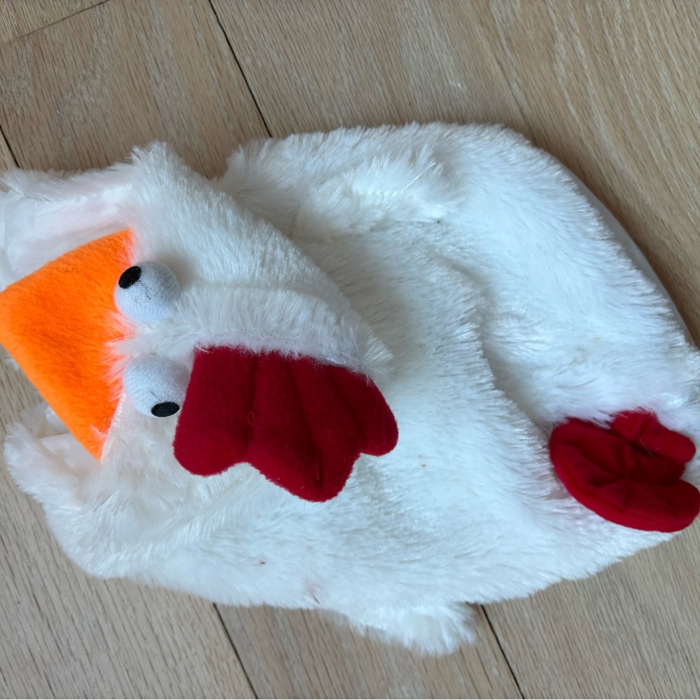Plush White Chicken Hat with Red and Orange Accents